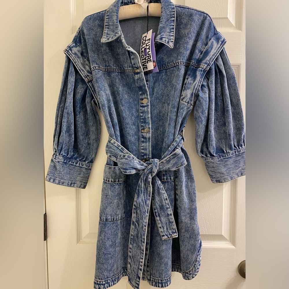 Future Collective Long Sleeve Denim Dress Kahlana Barfield Brown Collection